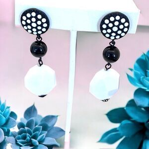 Vintage Designer Earrings Black Toned Crystals Clip On Retro 12R